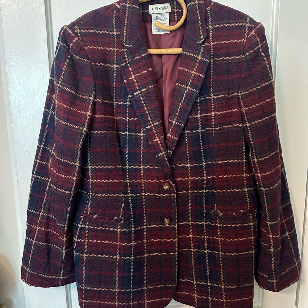 Vintage White Stag Red and Blue Tartan Blazer Classic Design